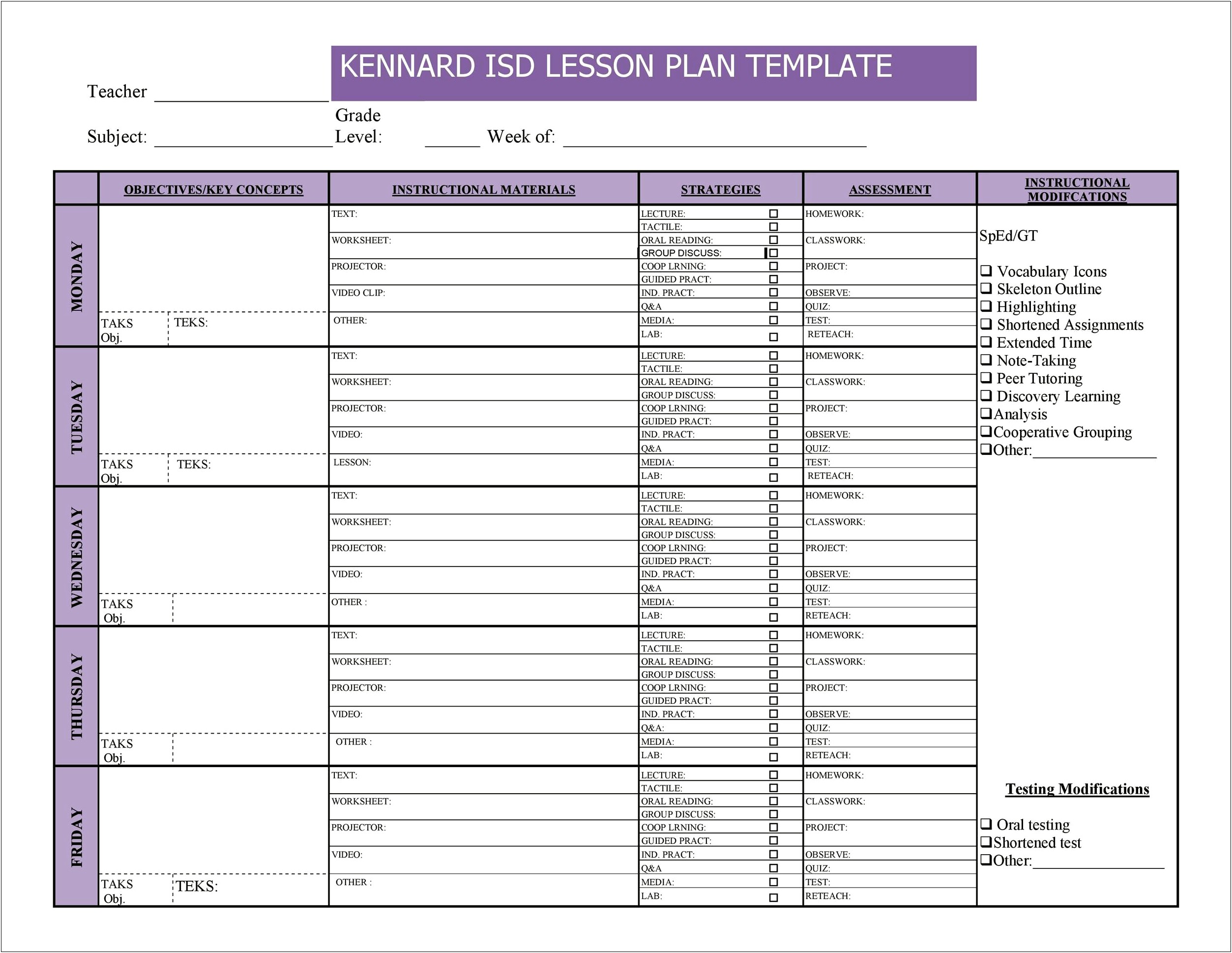 Free Weekly Lesson Plan Book Template