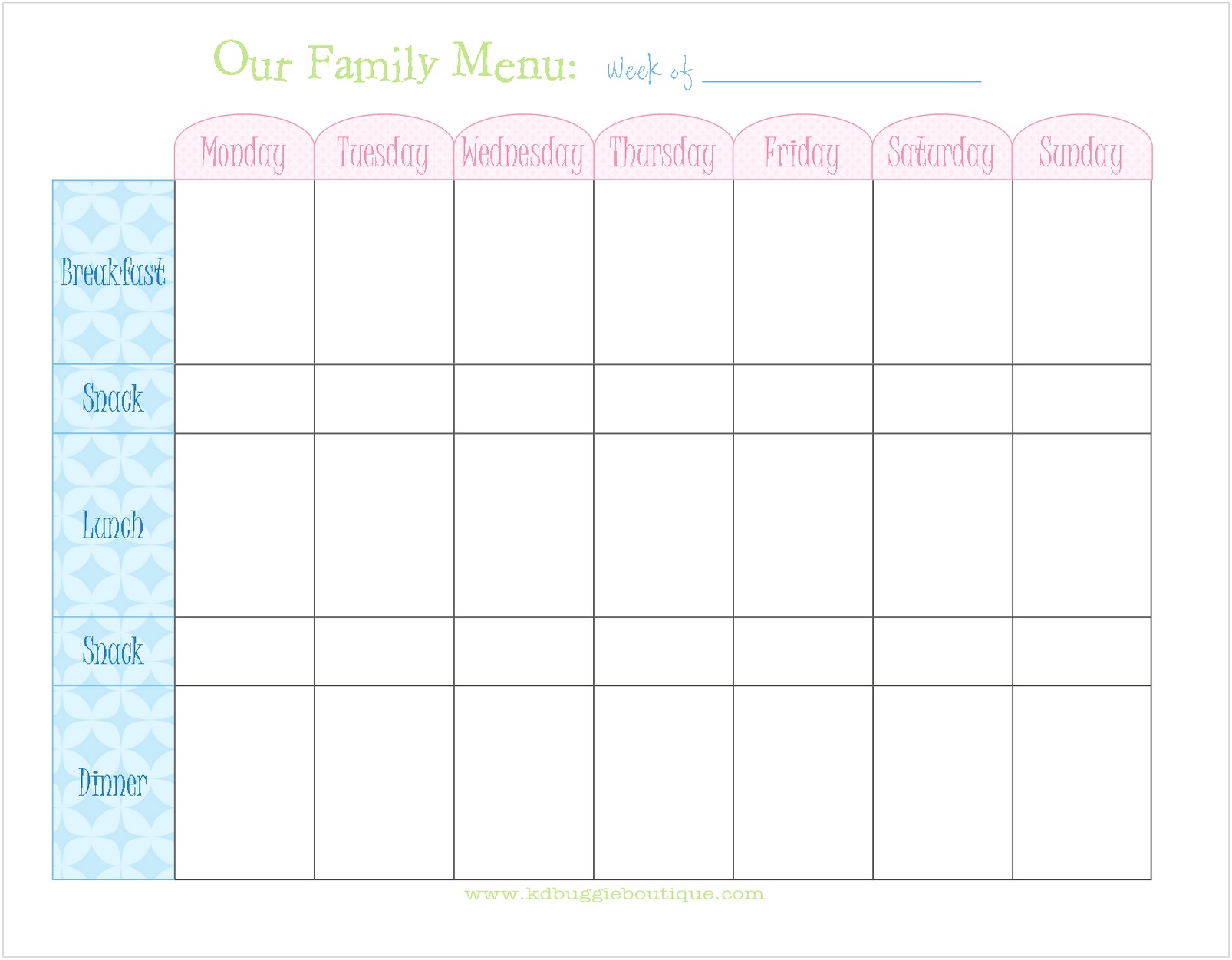 Free Weekly Meal Plan Grid Template