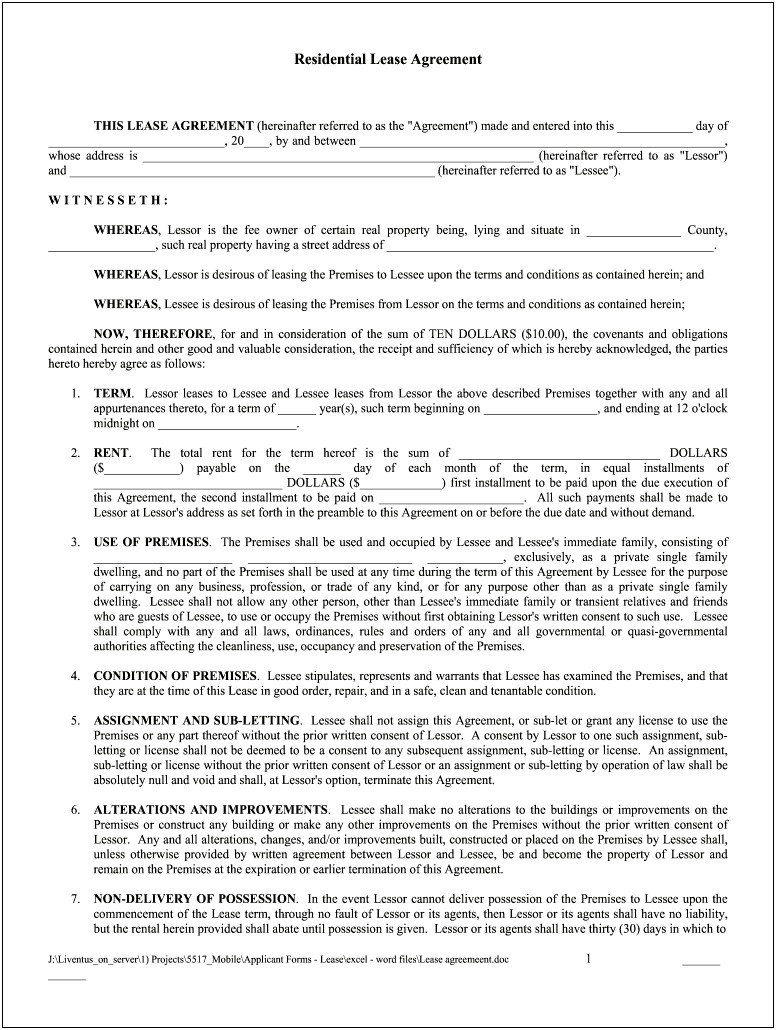 Free Word Document Template Rental Agreement