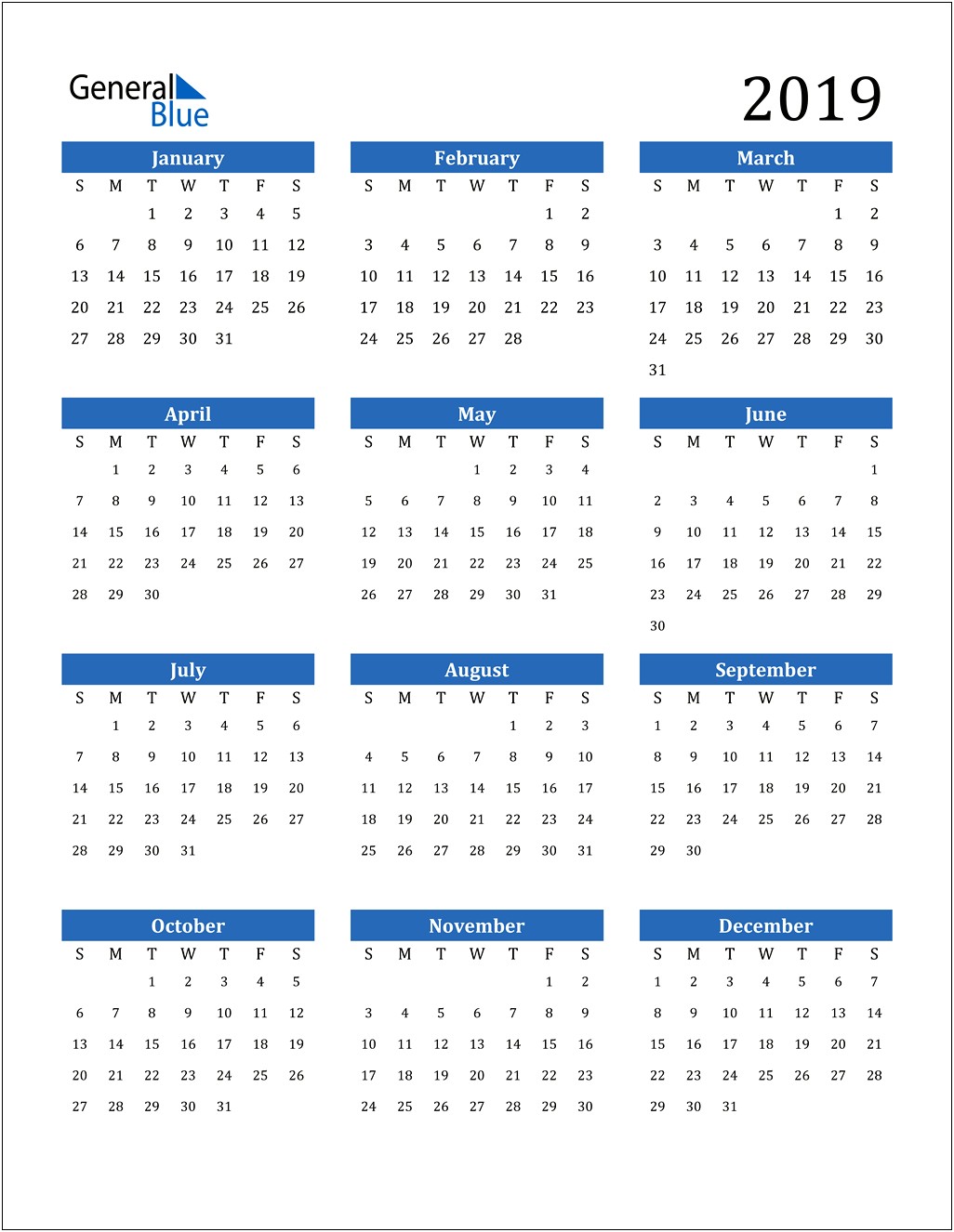 Free Word Downloadable Calendar Template 2019