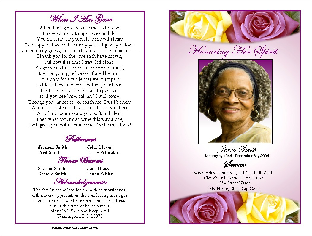 Free Word File Funeral Service Template