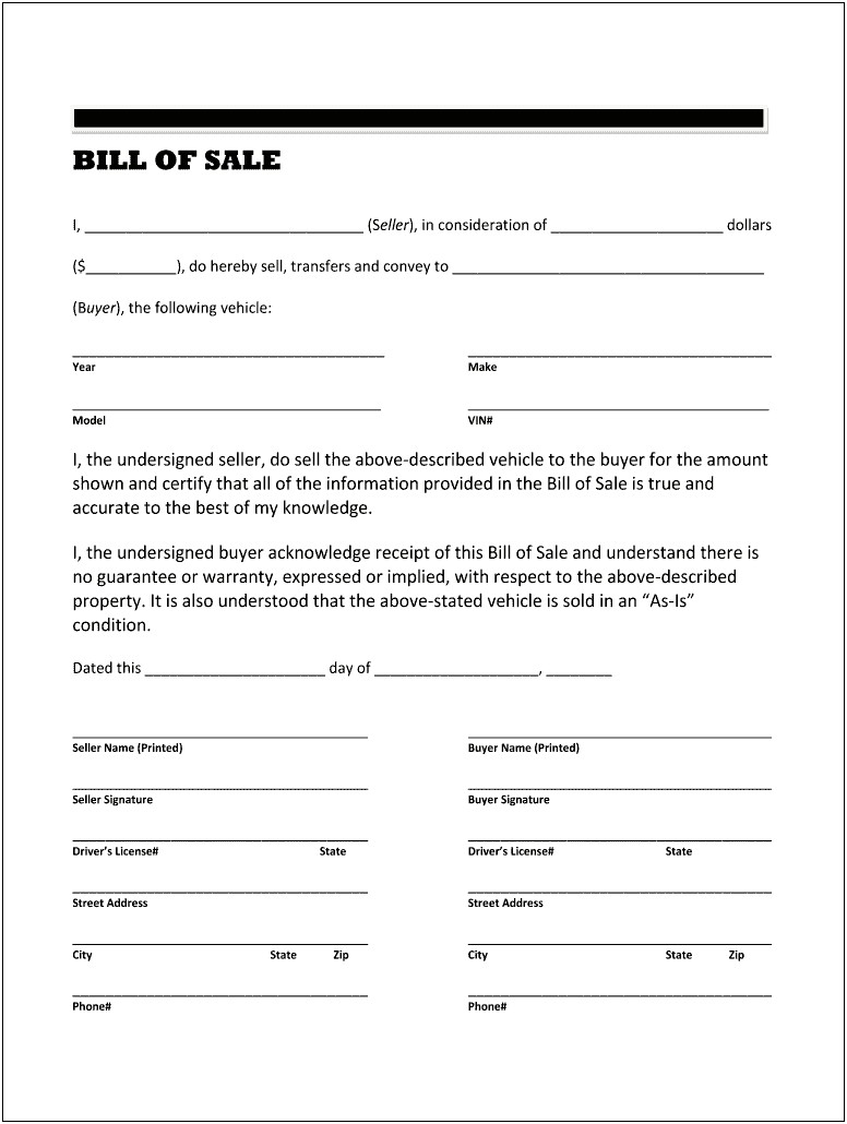 Free Word Template Bill Of Sale