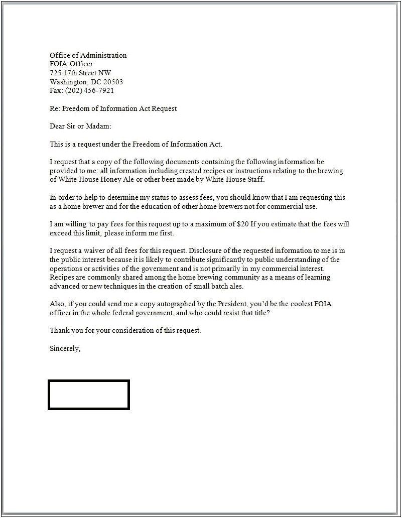 Freedom Of Information Act Request Letter Template
