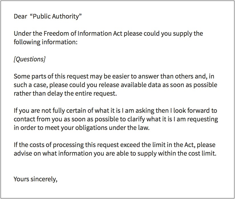 Freedom Of Information Act Request Template Letter Uk