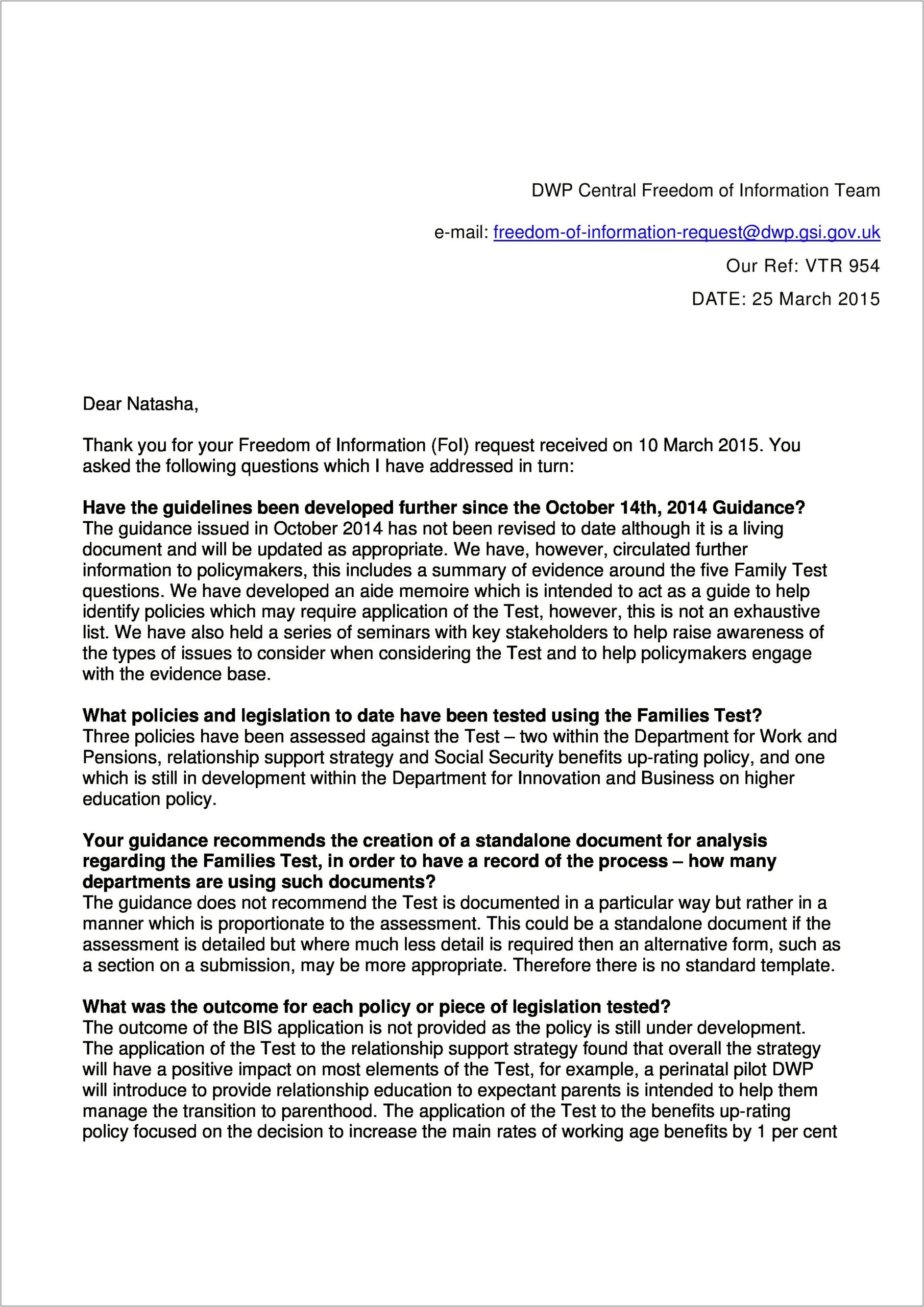 Freedom Of Information Request Letter Template Uk