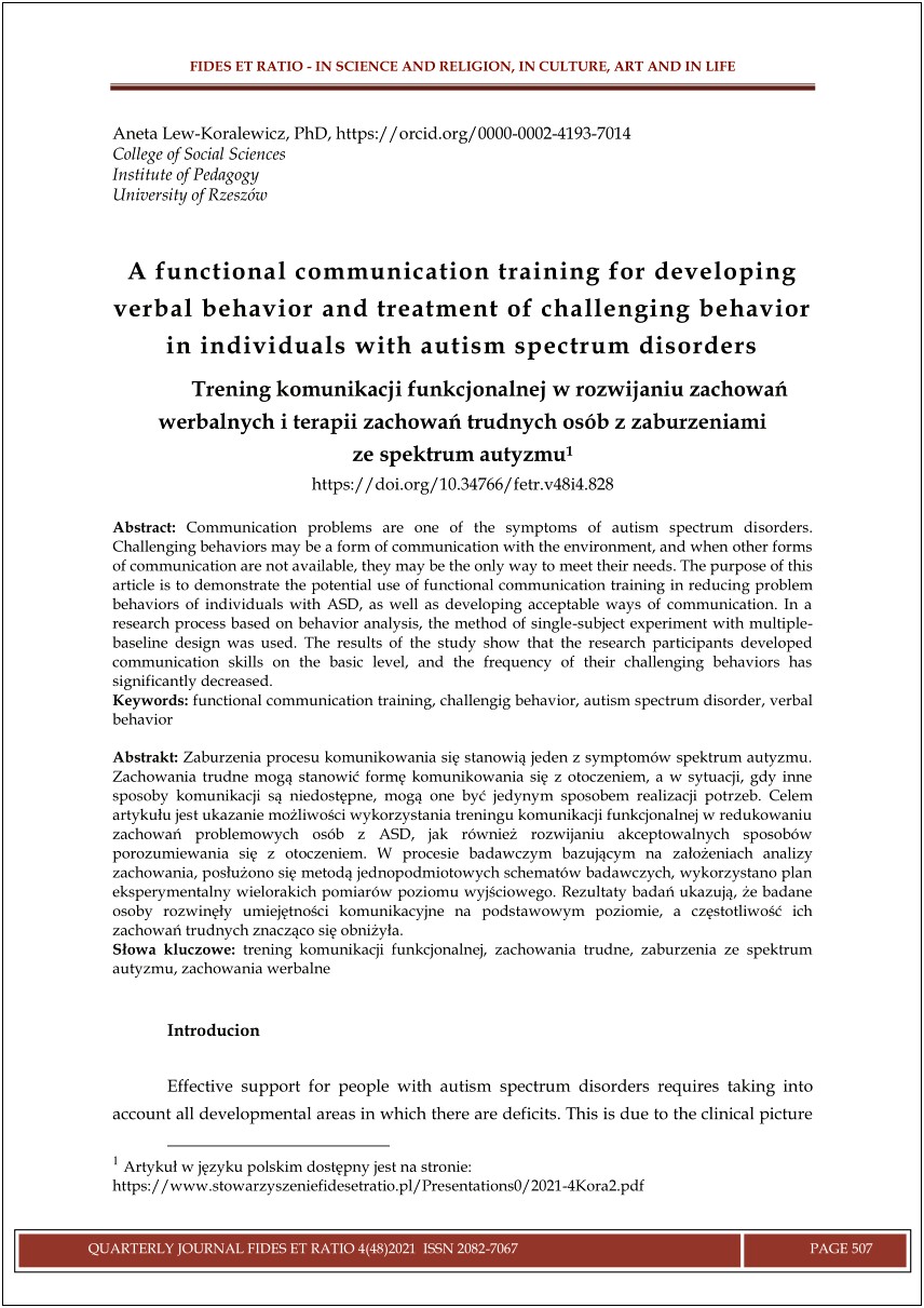 Functional Communication Training Treatment Plan Template