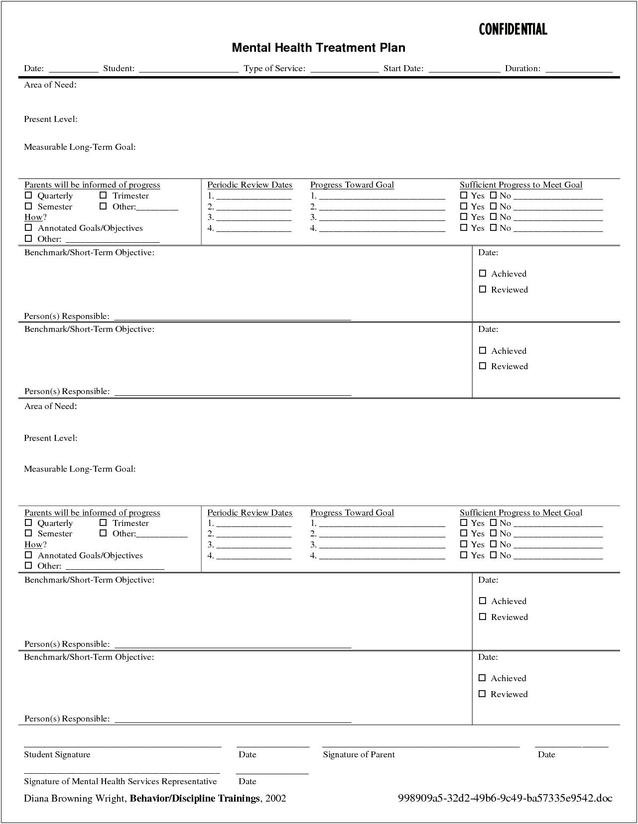 Ga Medicademental Health Treatment Plan Template Examples