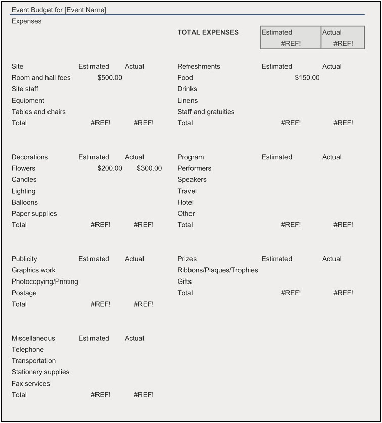 Gala Planning Action Plan Budget Template