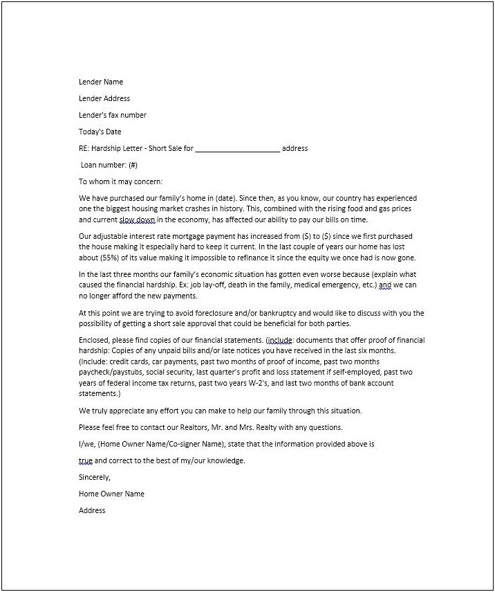 Gallagher Law Offices Template Hardship Letter