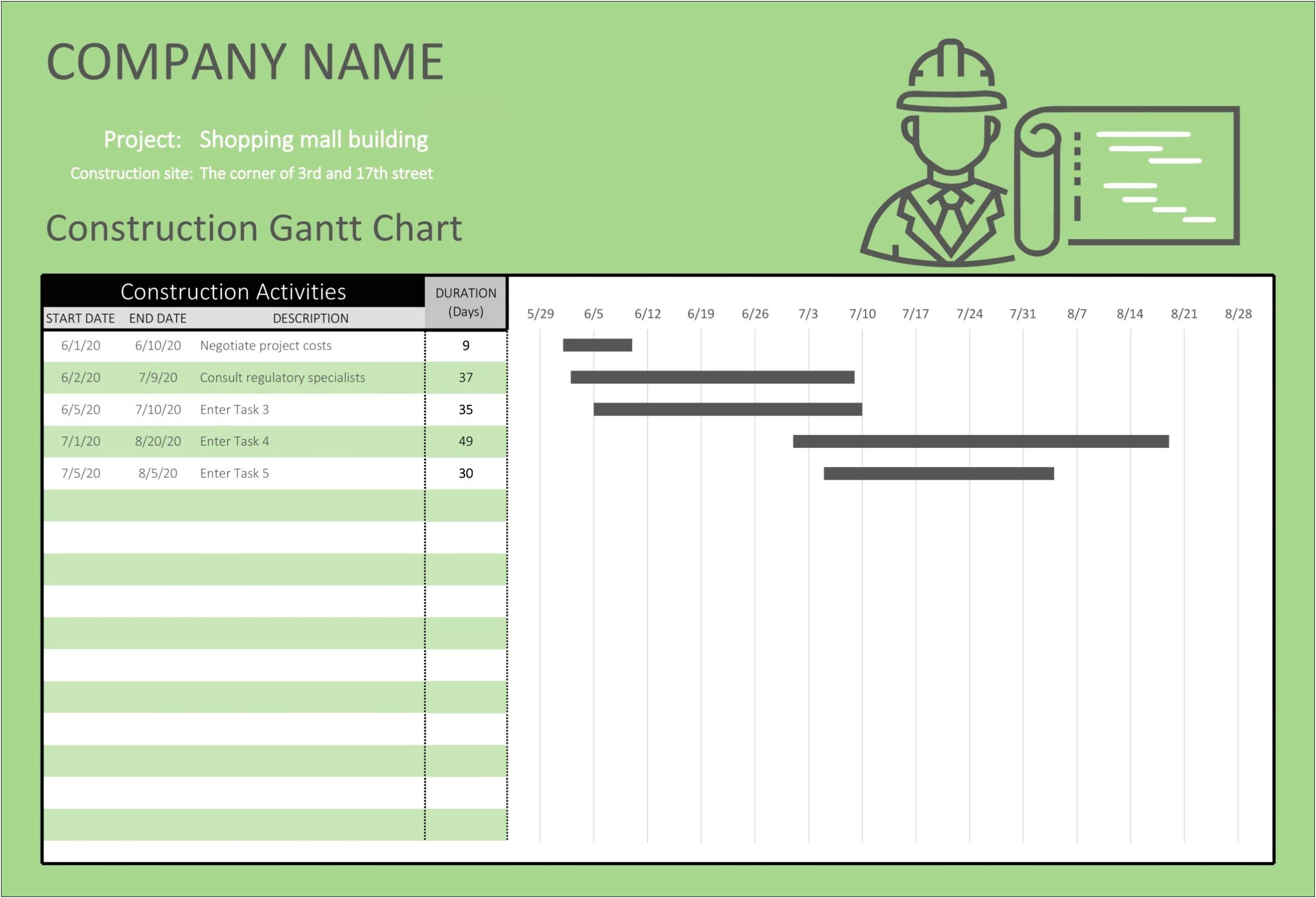 Gantt Chart Project Plan Template Excel