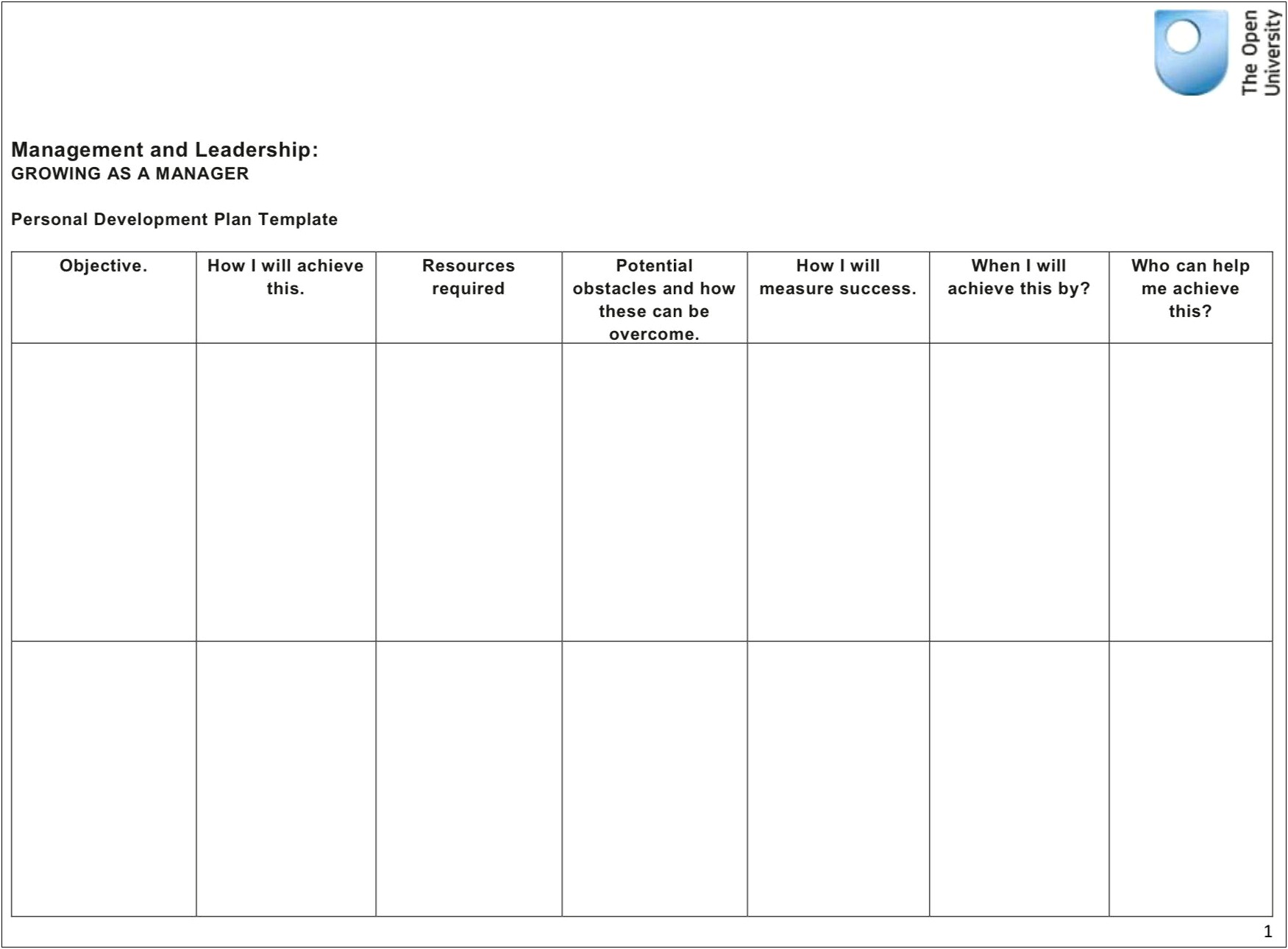 Gdc Personal Development Plan Blank Template