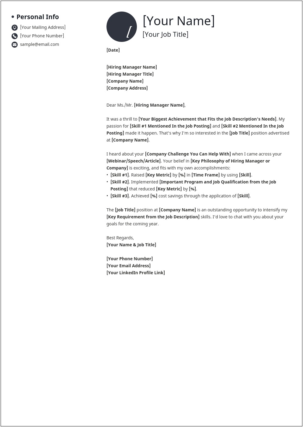 General Cover Letter No Specific Job Template