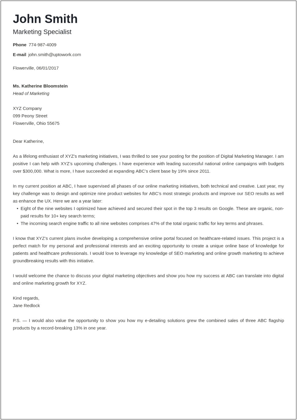 General Cover Letter Template For Email