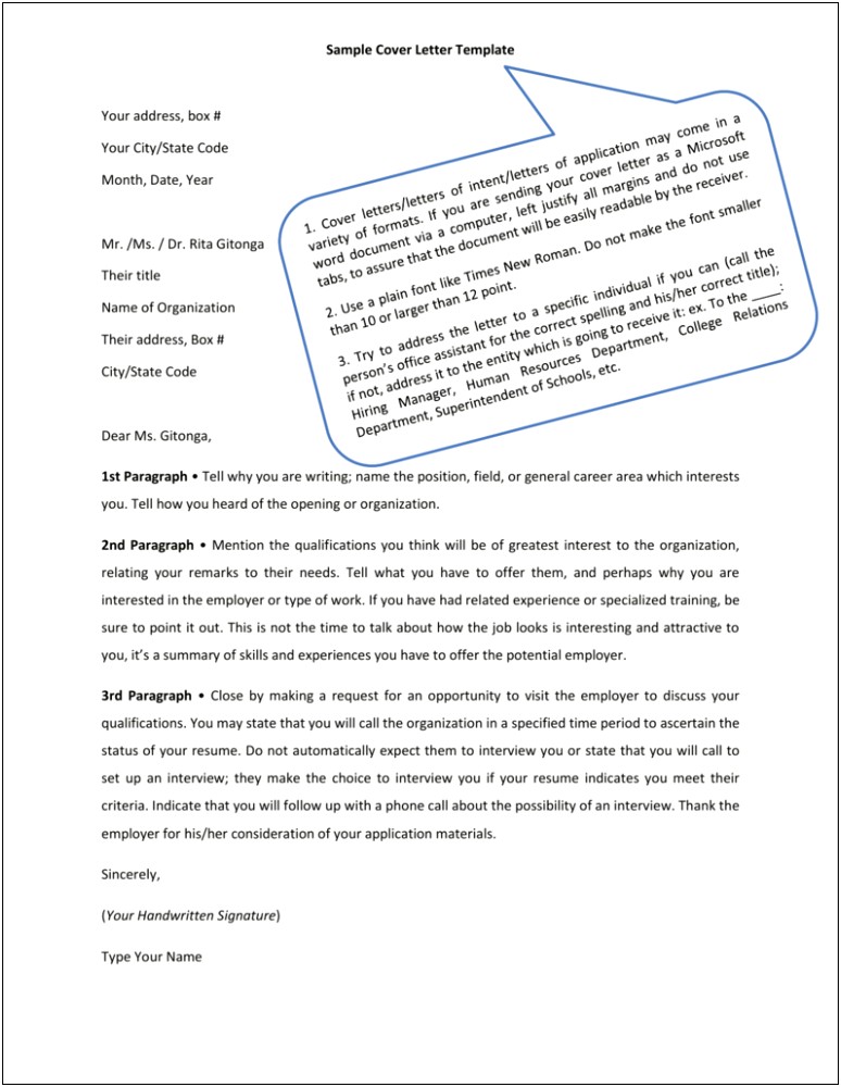 General Sample Template Of Cover Letter