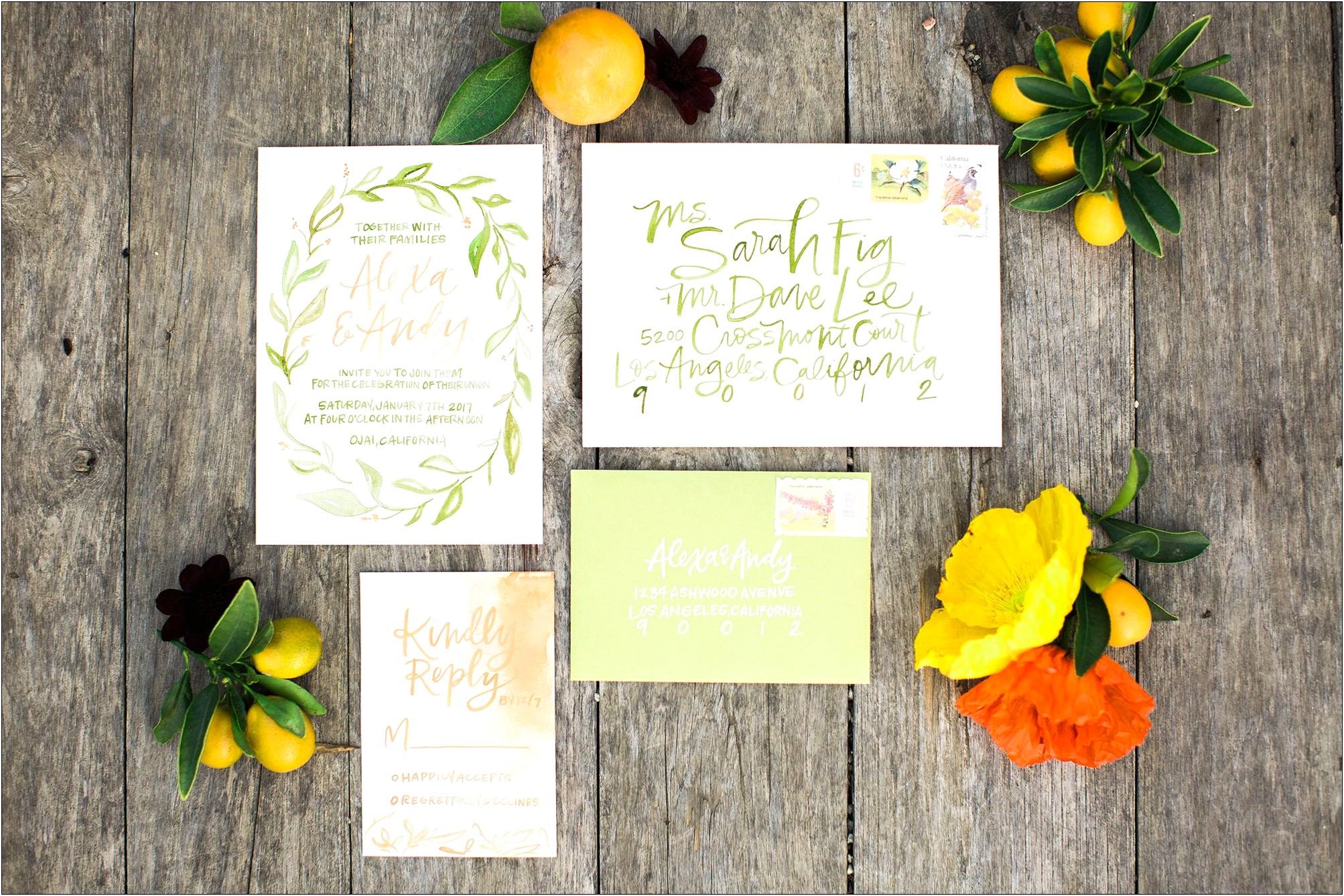 Geometric Wedding Invitations Modern Lemons Yellow