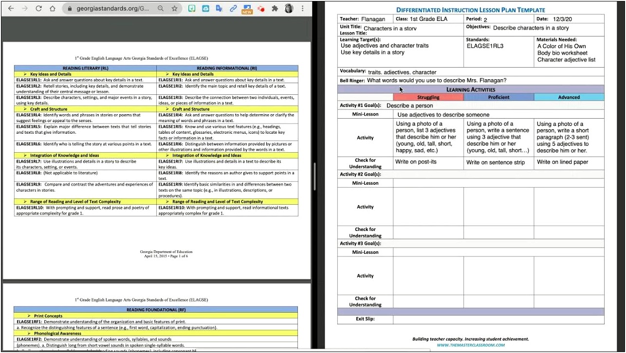 Georgia Standards Based Lesson Plan Template