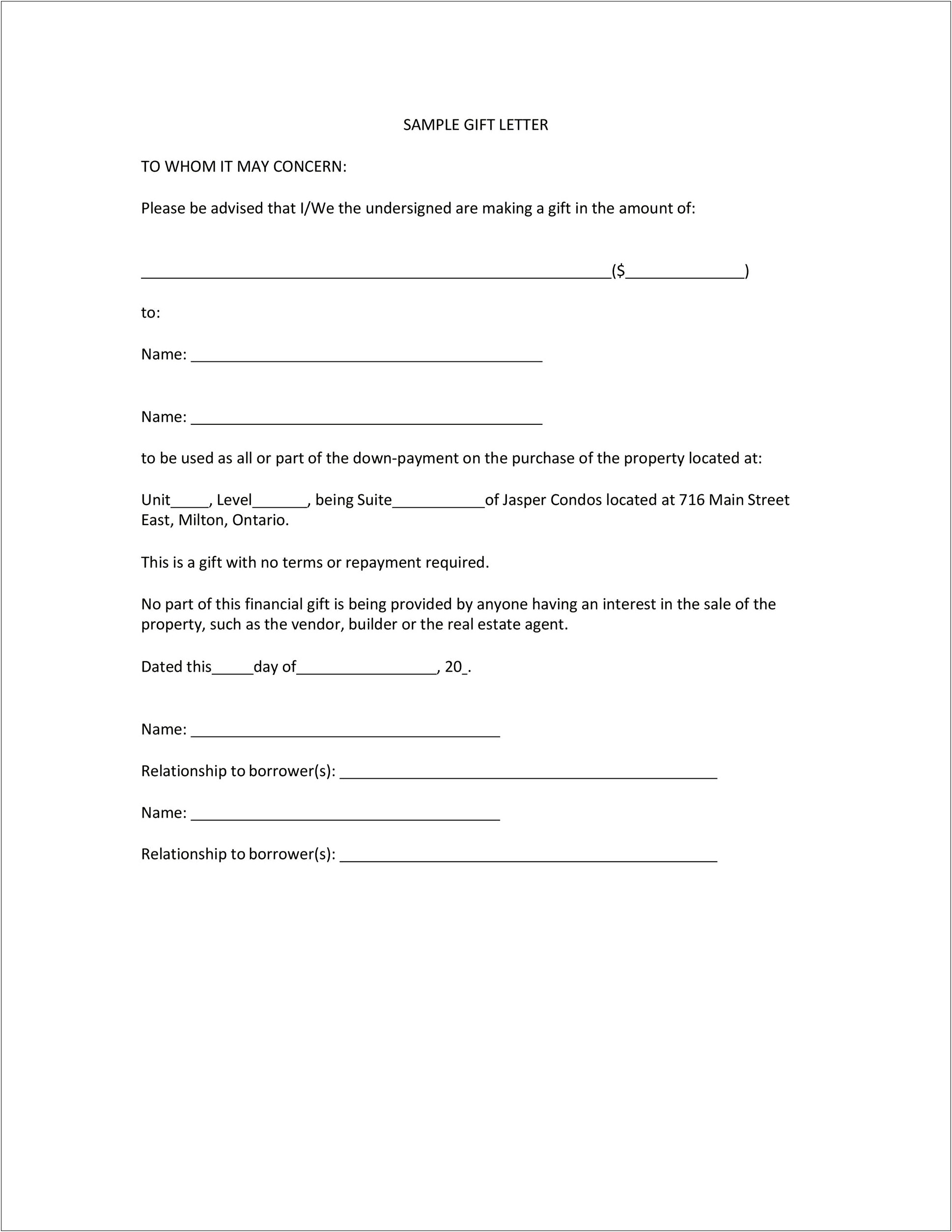 Gift Letter Template For Mortgage Uk