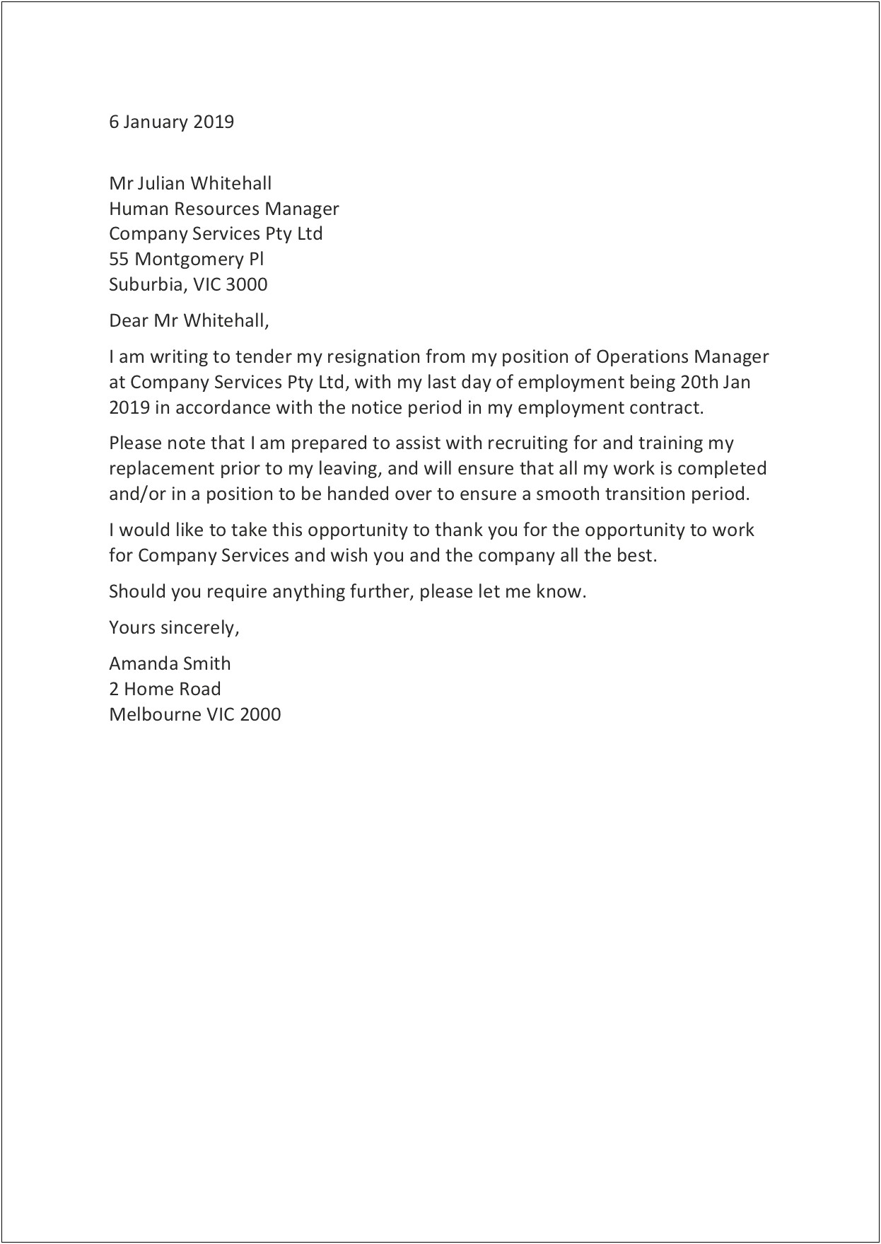 Giving Notice To Employer Letter Template