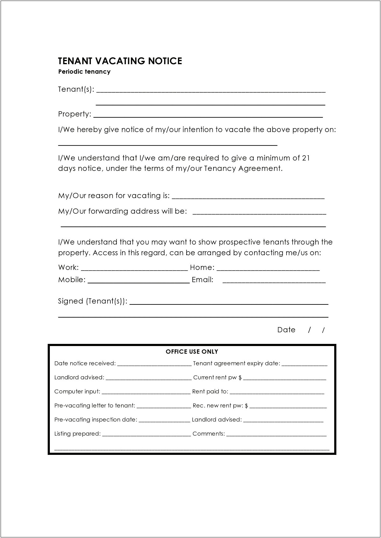 Giving Notice To Tenants Letter Template