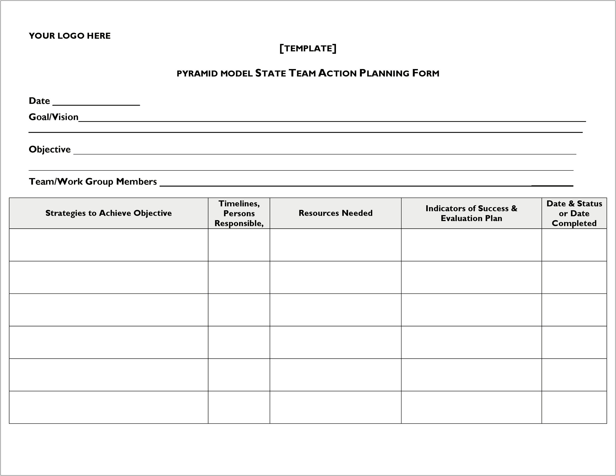 Goal And Actions Plan Word Template