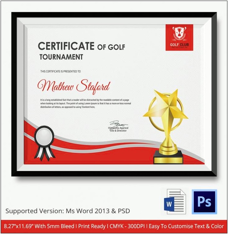 Golf Handicap Certificate Templates For Word