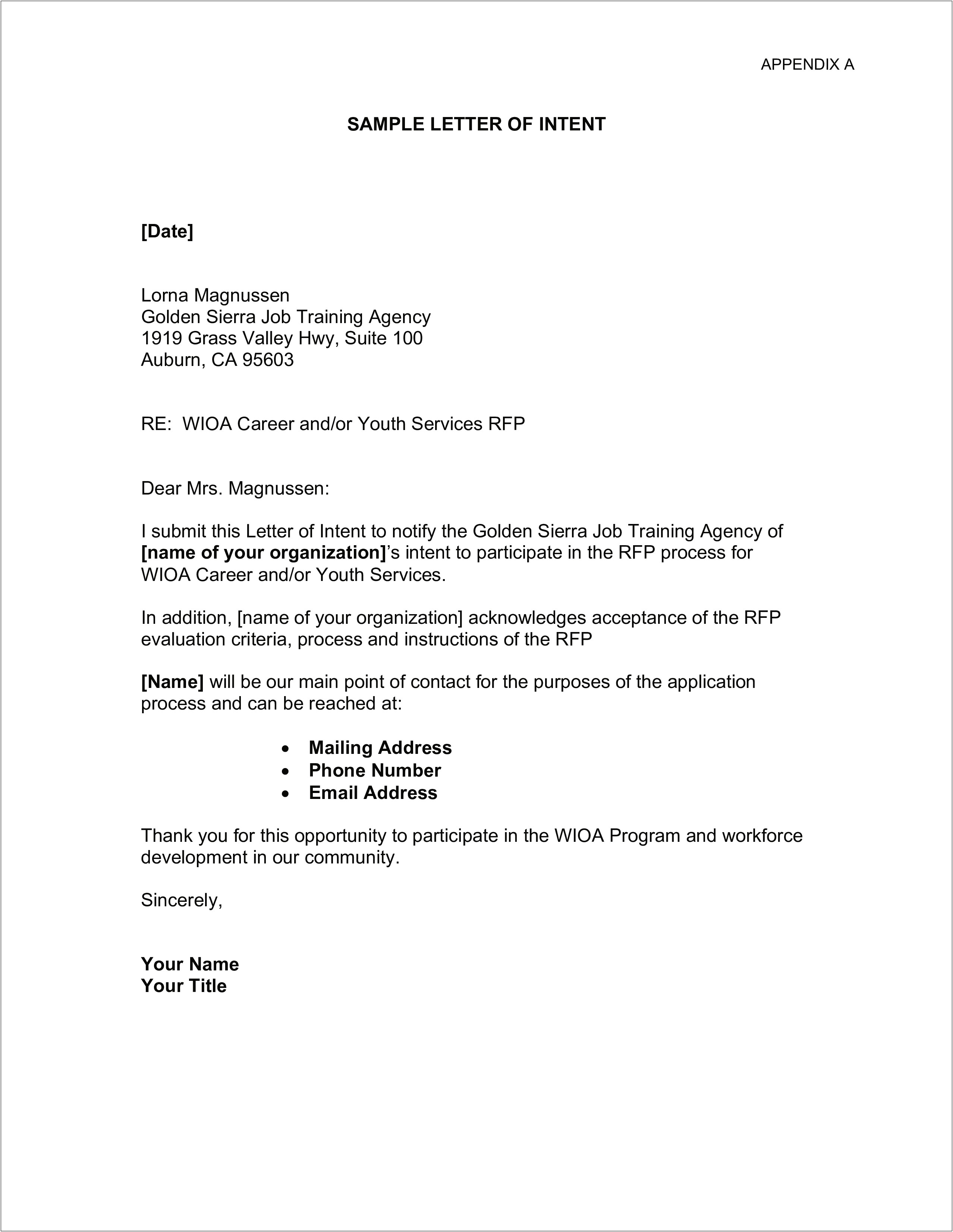 Google Doc Letter Of Intent Template