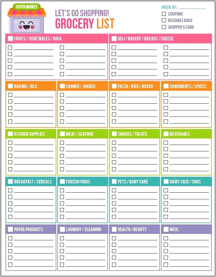 Google Docs Meal Plan Shopping List Template