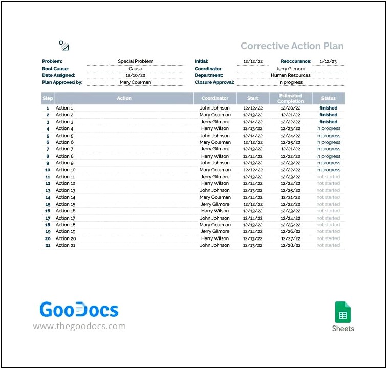 Google Docs Plan Of Action Template