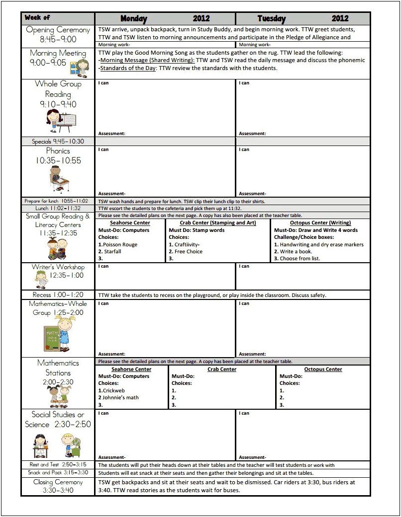 Google Drive Calendar Lesson Plan Template