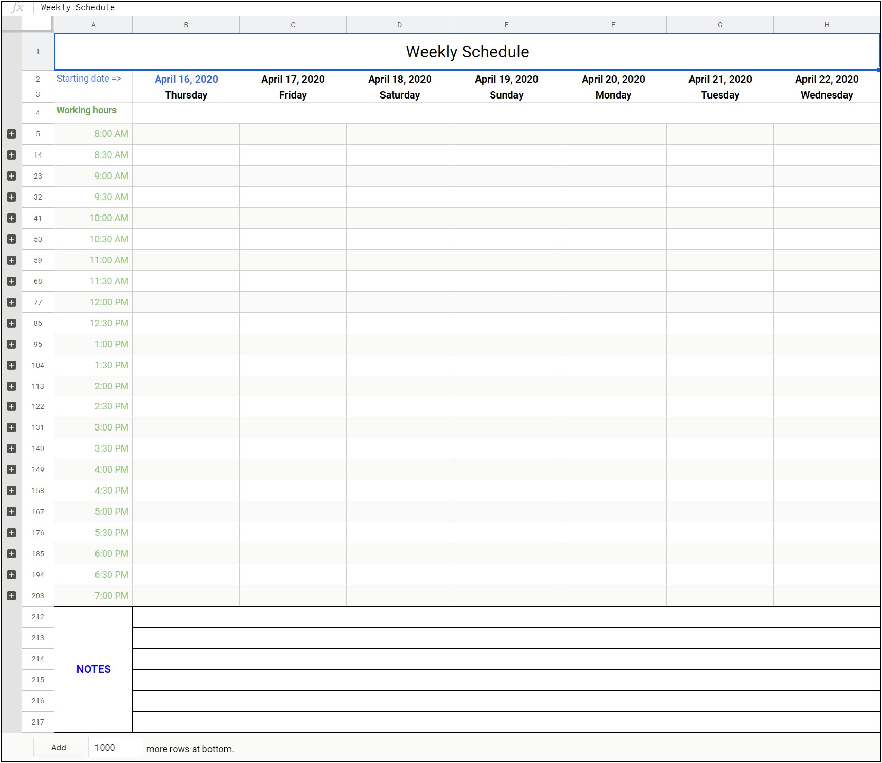 Google Sheet Planning Template With Weekends