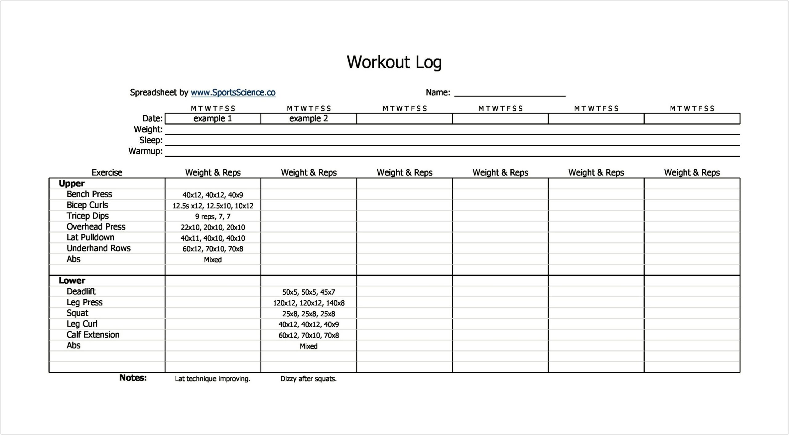 Google Spreadsheets Fitness Training Plan Template