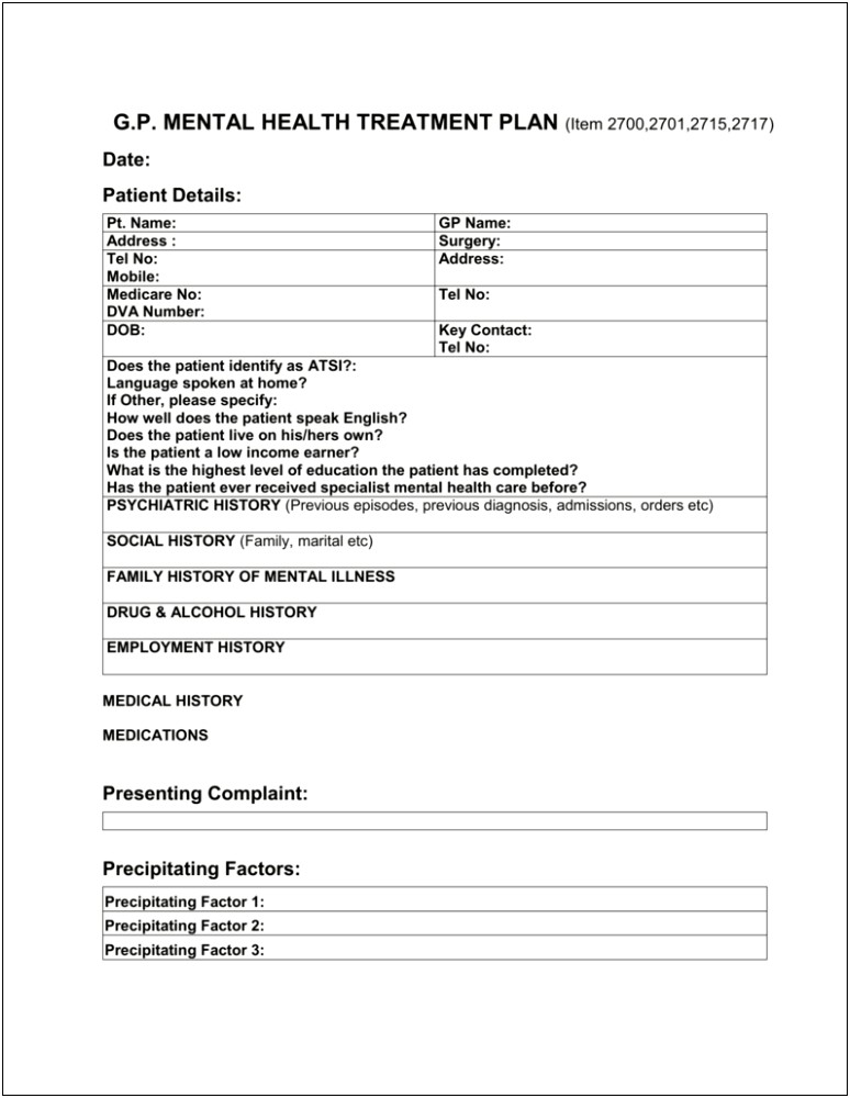 Gp Mental Health Care Plan Template 2715