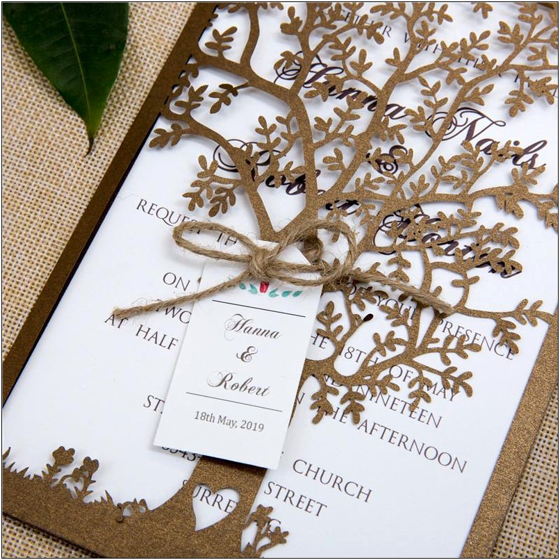 Graceful Metallic Gold Laser Cut Ribbon Wedding Invitation