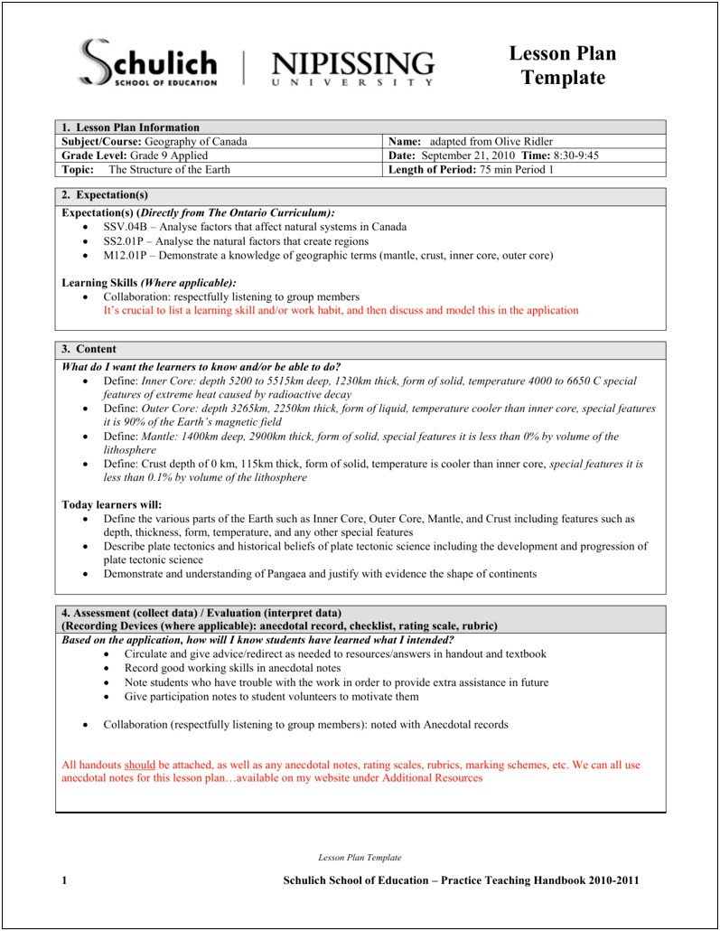 Gradual Release Lesson Plan Template Doc