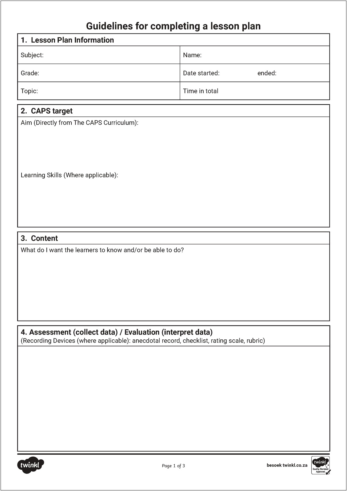 Gradual Release Of Responsibility Lesson Planning Template