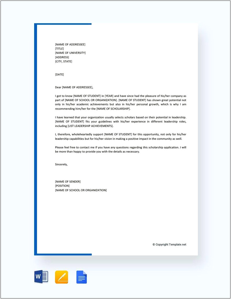 Graduate Award Letter Of Recommendation Template