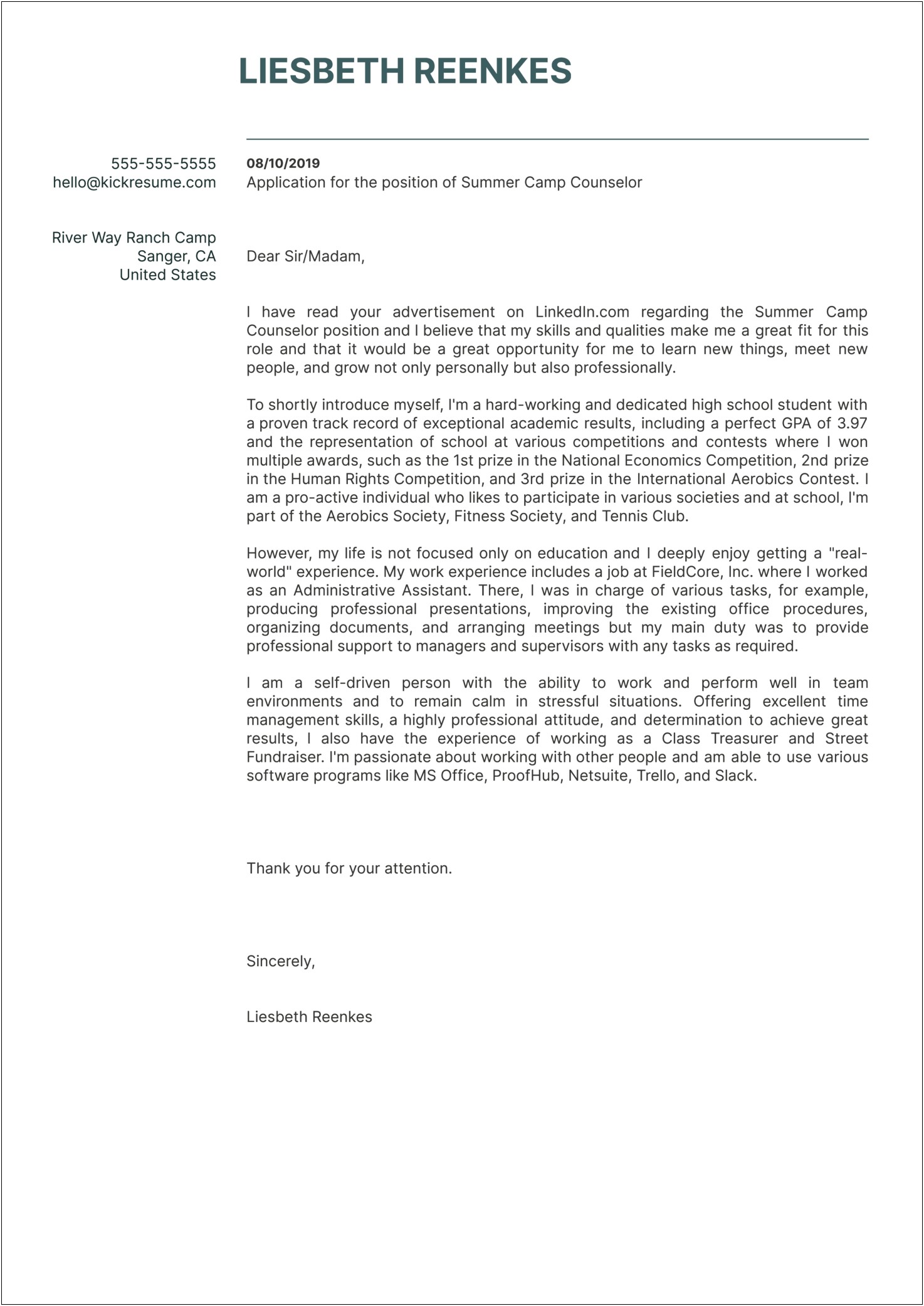 Graduate School Application Cover Letter Template