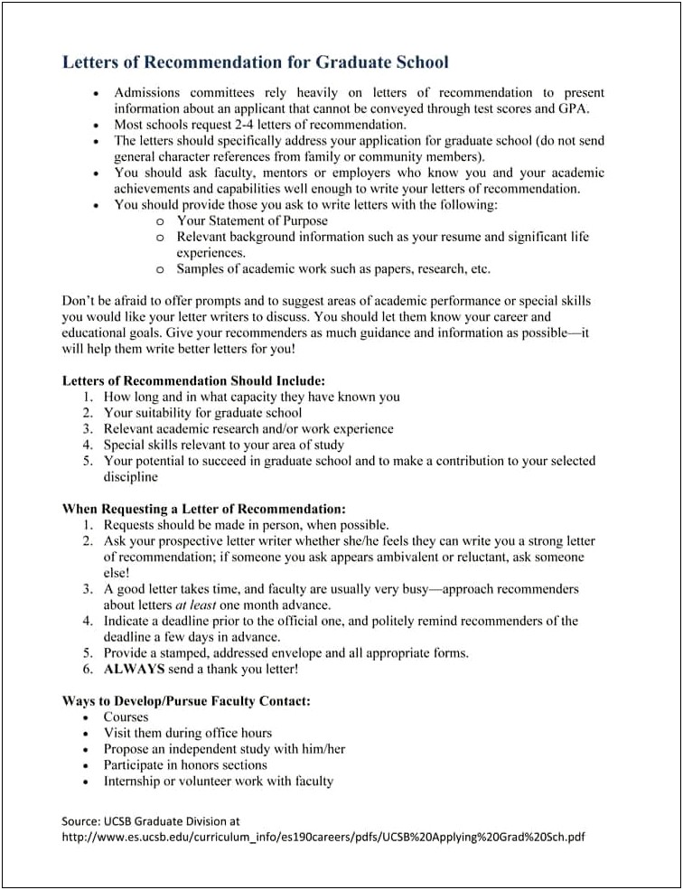 Graduate School Letter Of Recommendation Template From Mentor