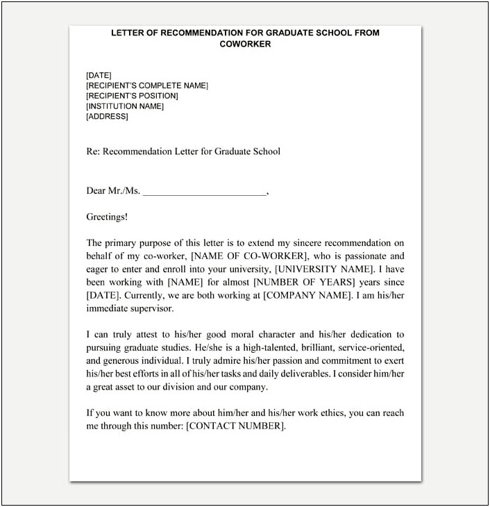 Graduate School Letter Of Reference Template