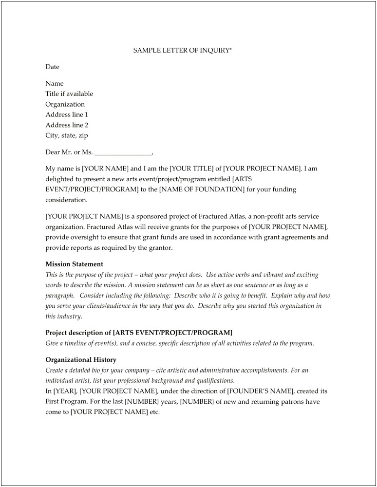 Grant Proposal Template Letter Of Inquirey