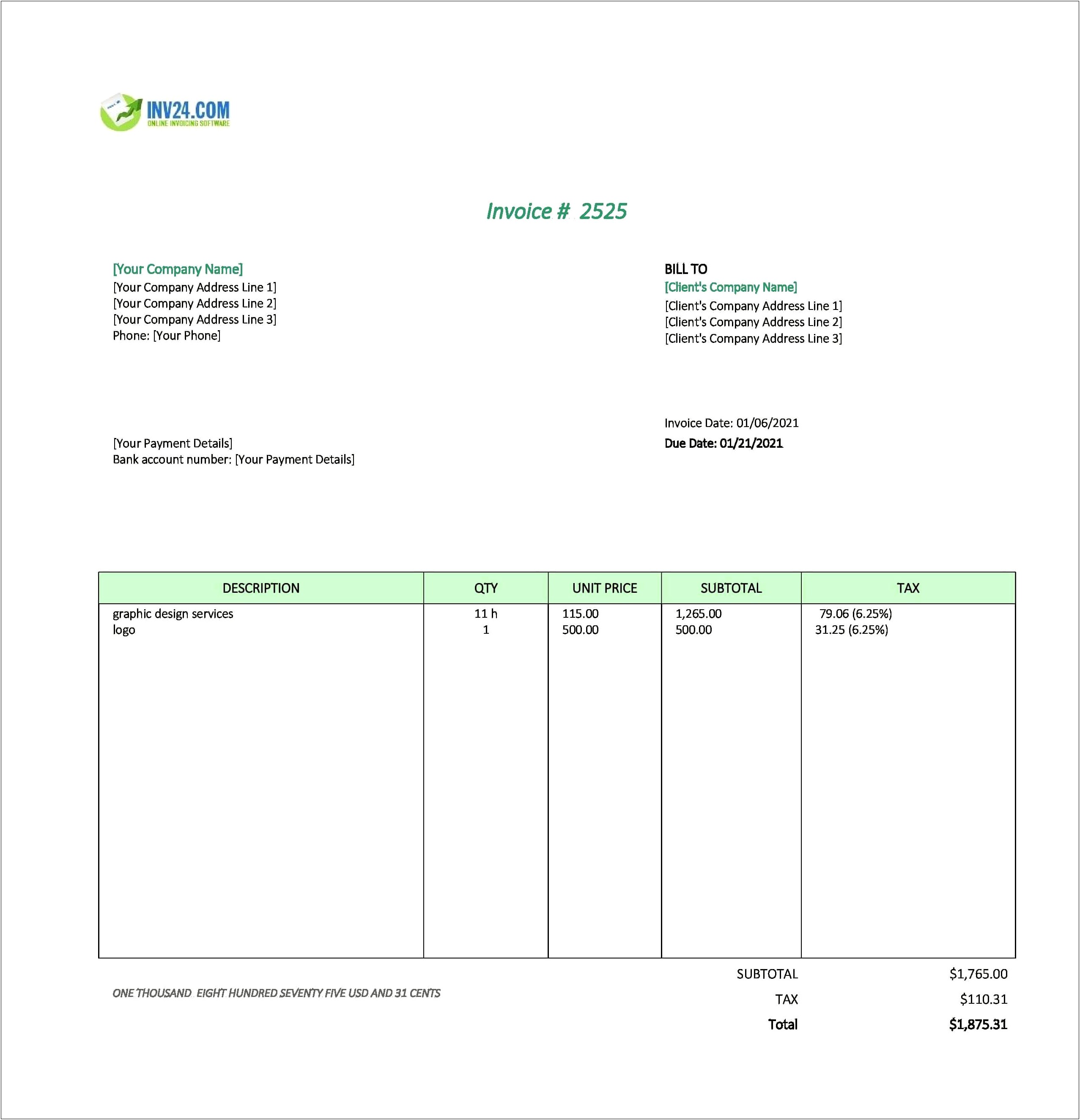 Graphic Designer Invoice Template Free Download