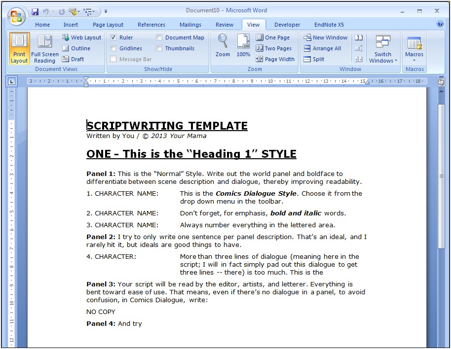 Graphic Novel Script Template Word Doc