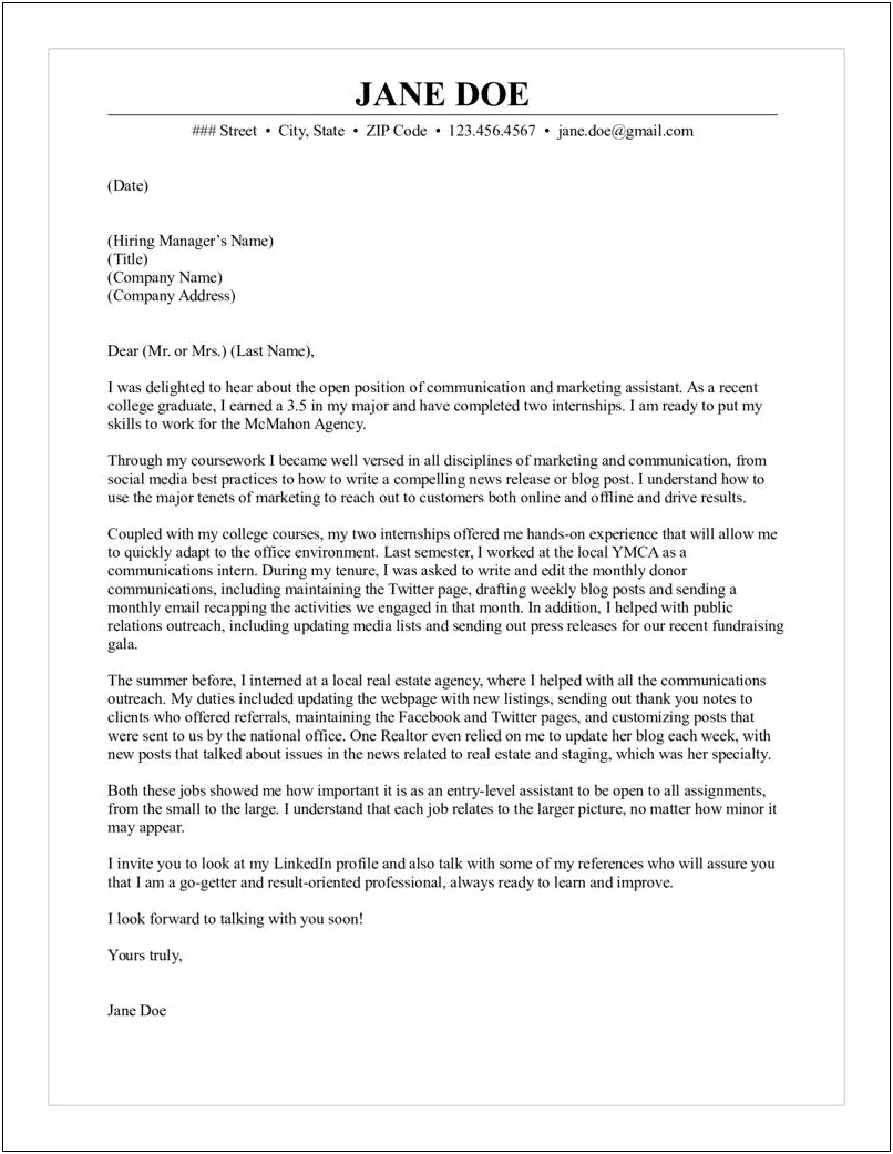 Great Cover Letter Templates For Recent College Graduates