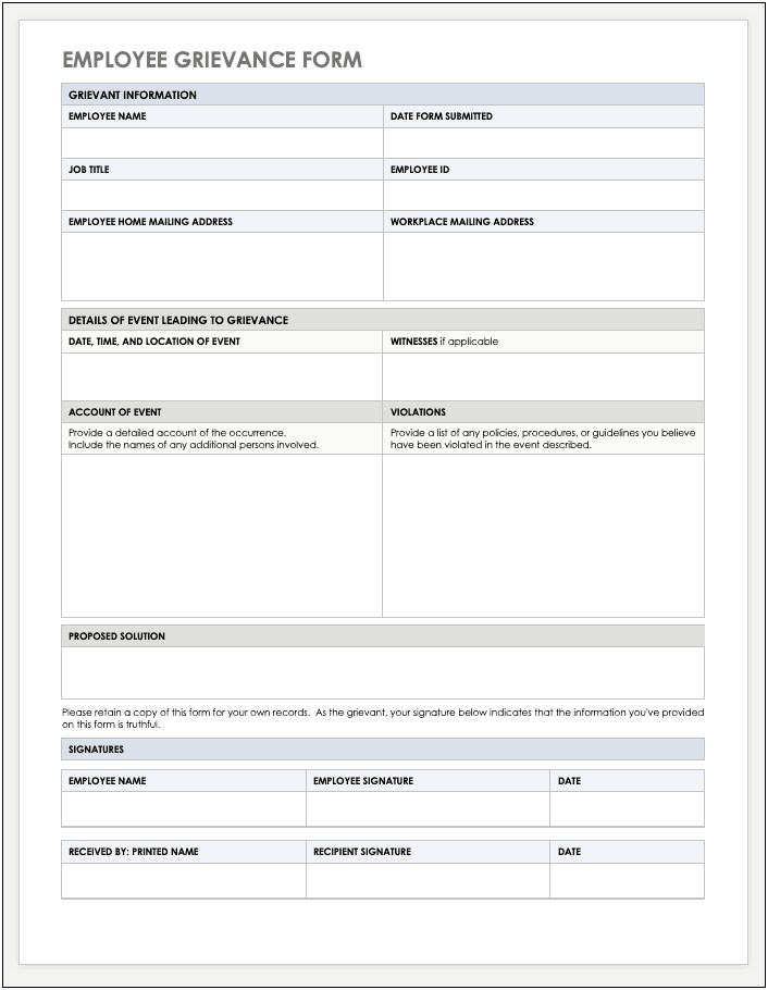 Grievance Form Template Word South Africa