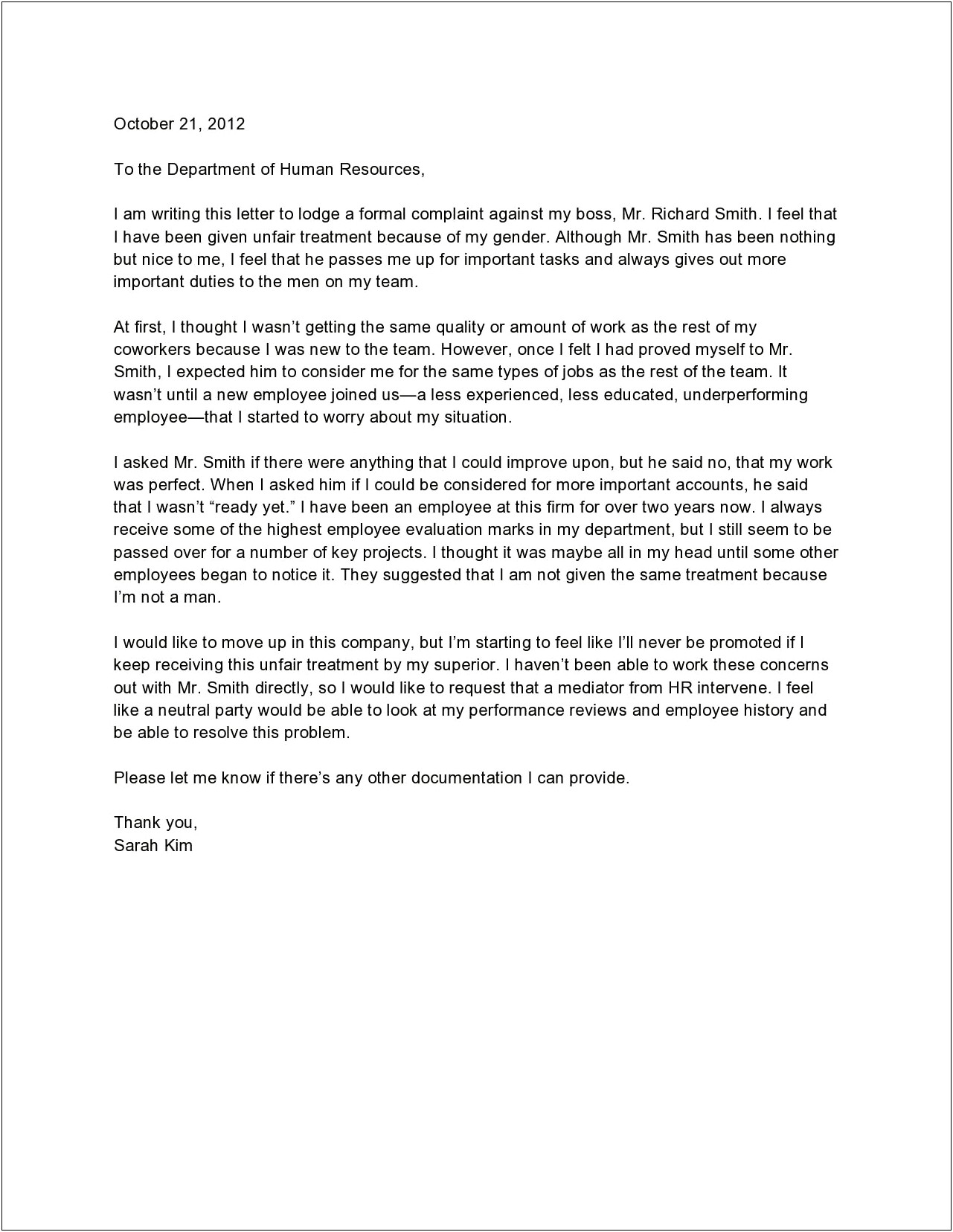 Grievance Letter To Employer Template Uk