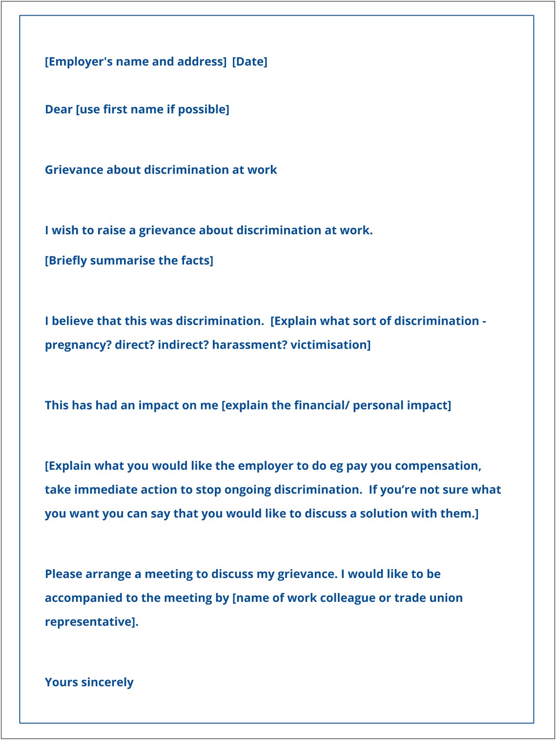 Grievance Outcome Letter Bullying Workplace Template