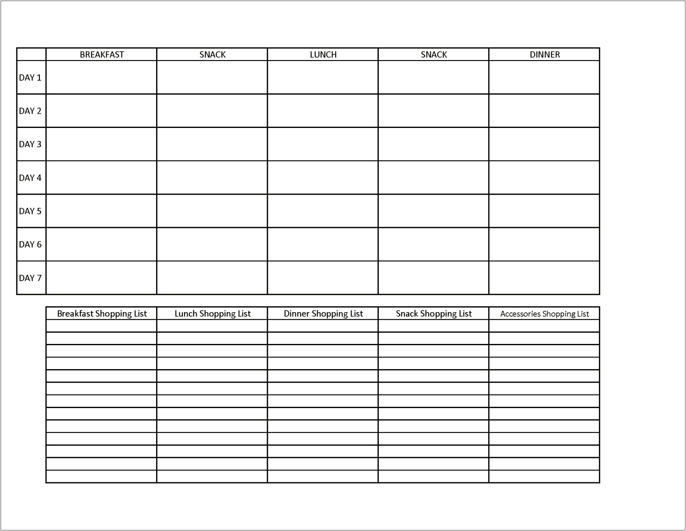 Group Camping Meal Planning Template Excel