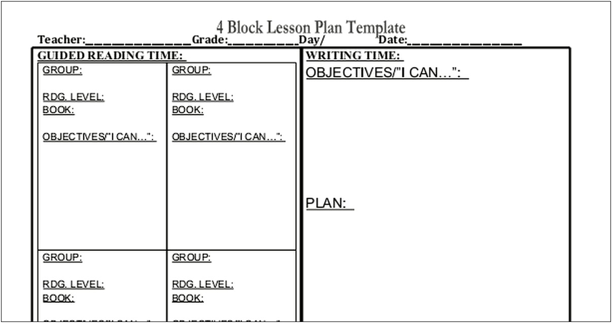 Guided Reading Lesson Plan Template 4th Grade