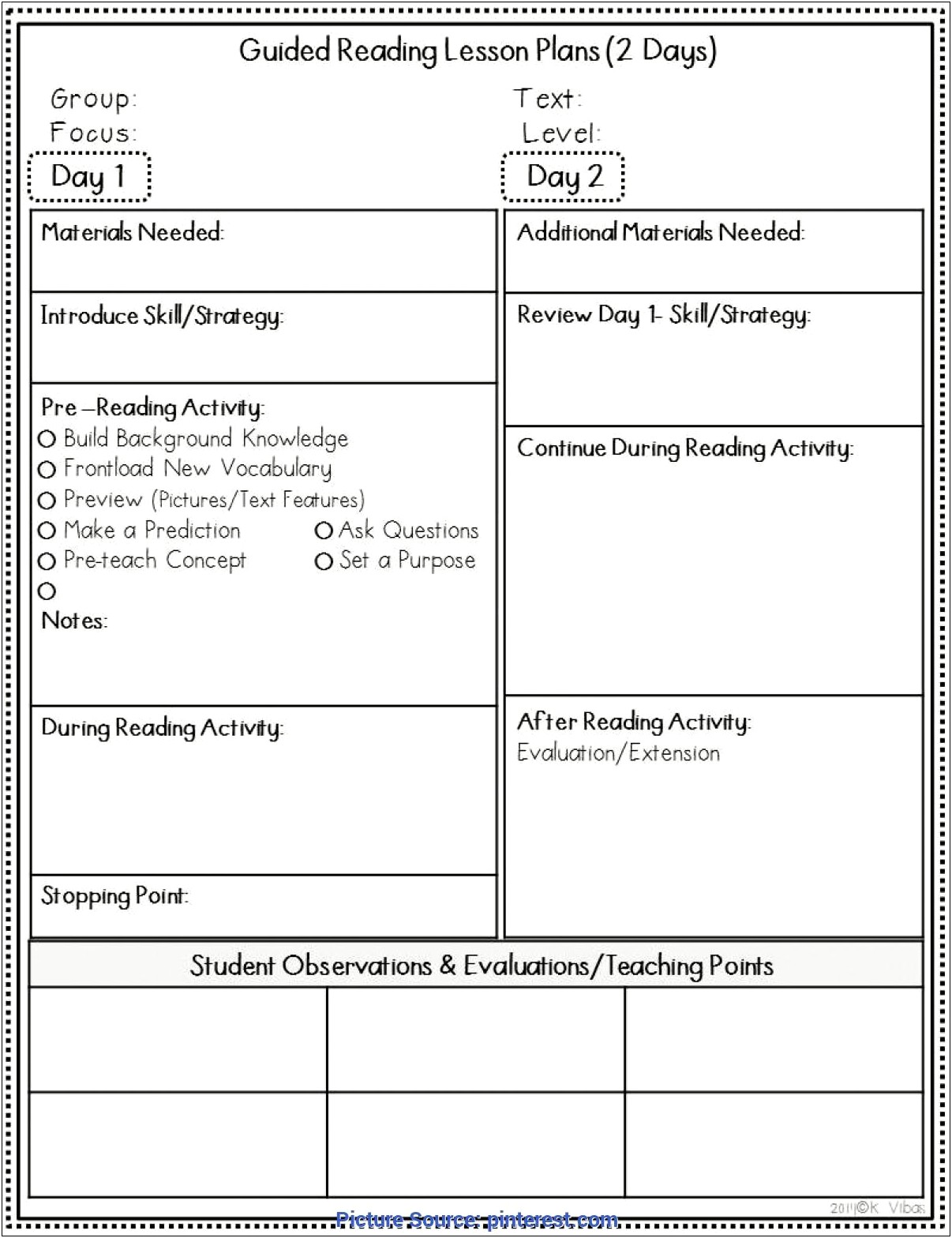 Guided Reading Lesson Plan Template Document Sample