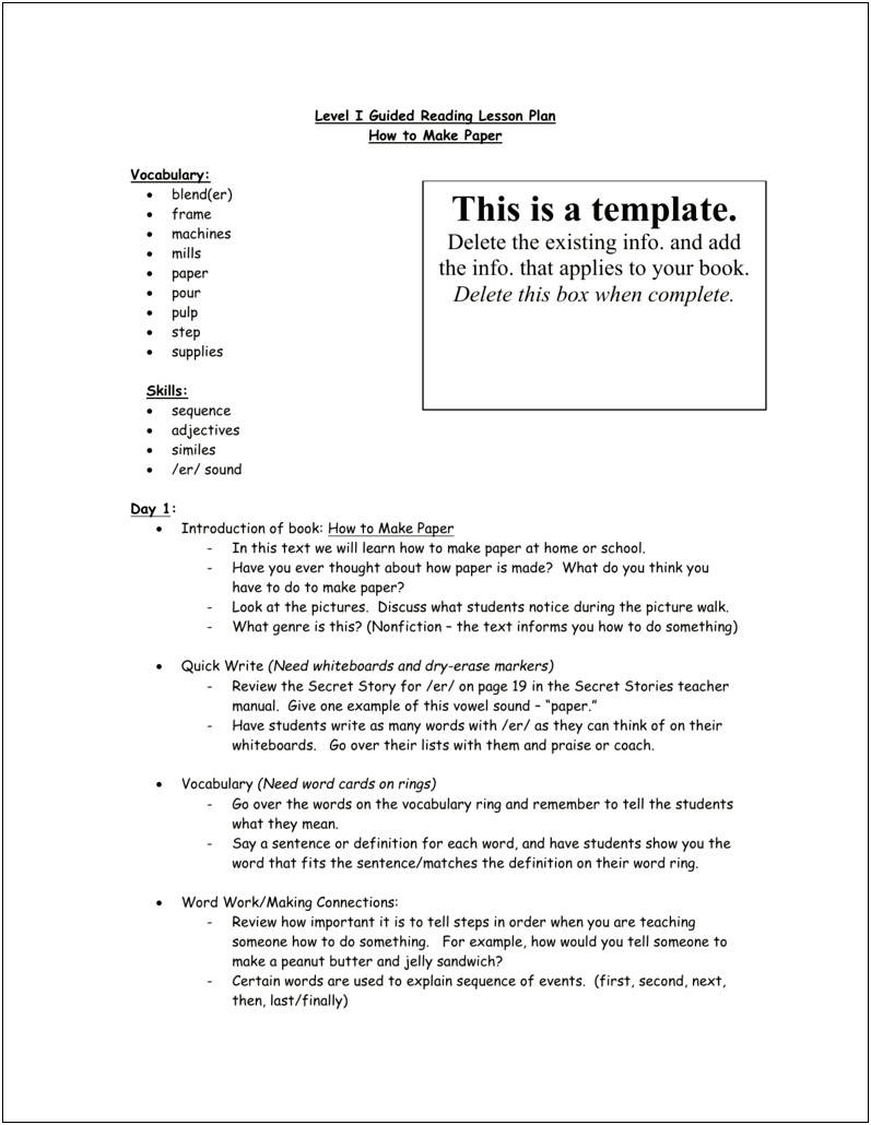 Guided Reading Lesson Plan Template Document